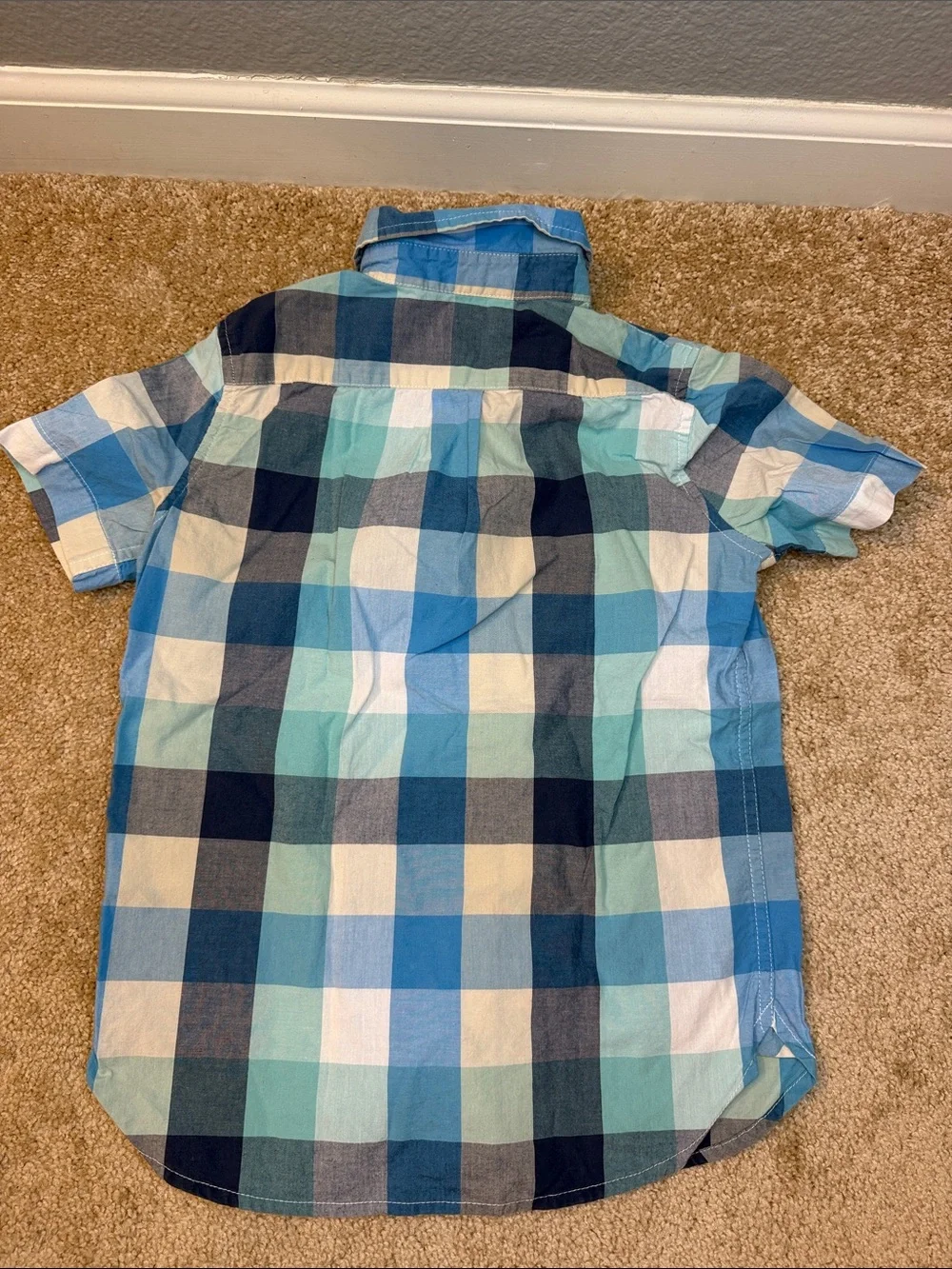 GAP Kids Blue Multi-Check 100% Cotton Short Sleeve Button-Down Shirt Size Small